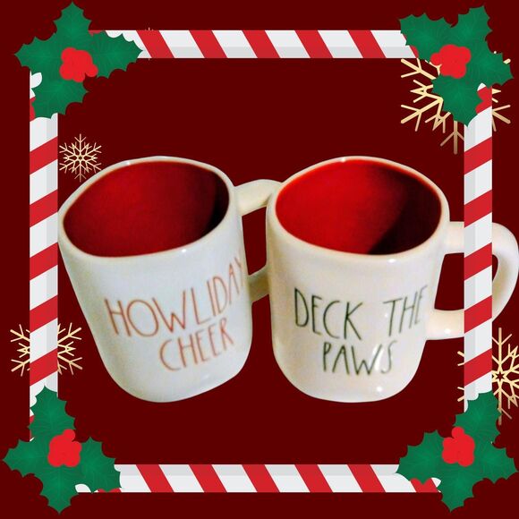 Rae Dunn Dog Parent 2 Christmas Mugs "Deck The Paws" "Howliday Cheer" - Picture 3 of 3